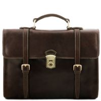 Tuscany Leather Viareggio Exclusive Leather Laptop Case With 3 Compartments Dark Brown