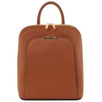 Tuscany Leather TL Bags Cognac Saffiano Leather Backpack For Women