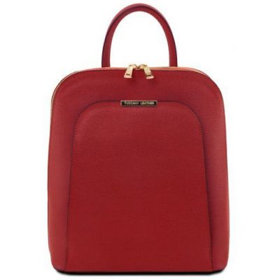 Tuscany Leather TL Bag Saffiano Leather Backpack For Women Red