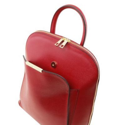 Tuscany Leather TL Bag Saffiano Leather Backpack For Women Red #2