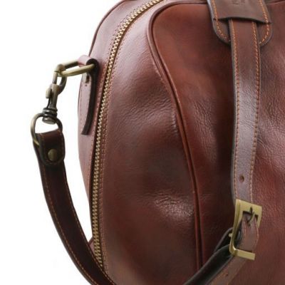 Tuscany Leather Lisbona Travel Leather Duffle Bag Small Size Brown #5