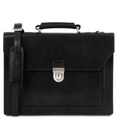 Tuscany Leather Cremona Briefcase 3 Compartments Black