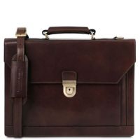 Tuscany Leather Cremona Briefcase 3 Compartments Dark Brown