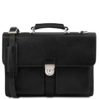 Tuscany Leather Assisi Black Leather Briefcase 3 Compartments