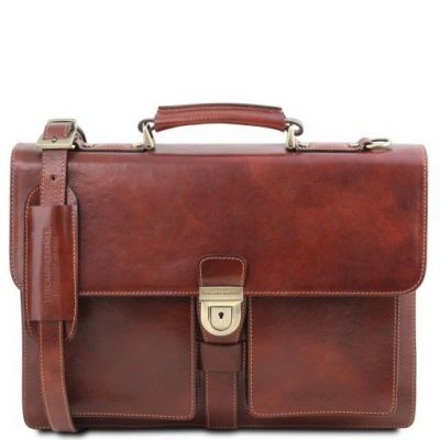 Tuscany Leather Assisi Brown Leather Briefcase 3 Compartments #1