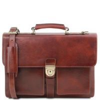 Tuscany Leather Assisi Brown Leather Briefcase 3 Compartments