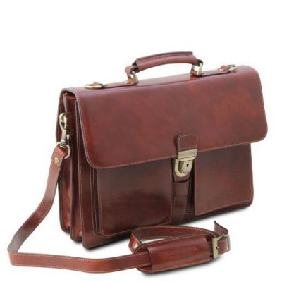 Tuscany Leather Assisi Honey Leather Briefcase 3 Compartments #6
