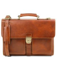 Tuscany Leather Assisi Honey Leather Briefcase 3 Compartments