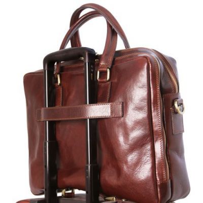 Tuscany Leather Urbino Leather Laptop Briefcase 2 Compartments With Front Pocket Brown #11