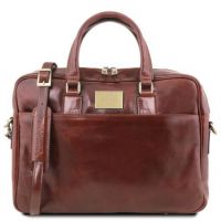 Tuscany Leather Urbino Leather Laptop Briefcase 2 Compartments With Front Pocket Brown