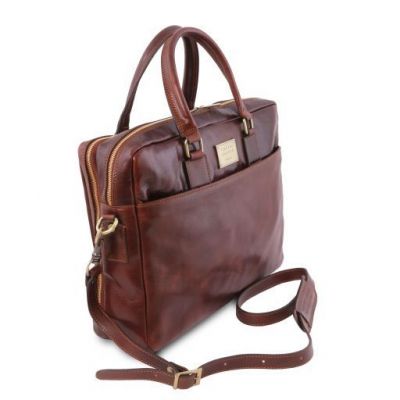 Tuscany Leather Urbino Leather Laptop Briefcase 2 Compartments With Front Pocket Brown #3