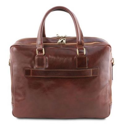 Tuscany Leather Urbino Leather Laptop Briefcase 2 Compartments With Front Pocket Brown #4