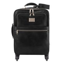 Tuscany Leather Voyager 4 Wheels Vertical Leather Trolley Black