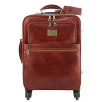 Tuscany Leather Voyager 4 Wheels Vertical Leather Trolley Brown