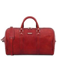Tuscany Leather Oslo Travel Leather Duffle Bag Weekender Bag  Red