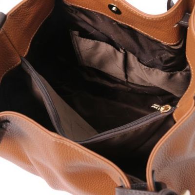 Tuscany Leather Keyluck Soft Leather Shopping Bag Cognac #3