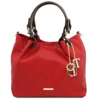 Tuscany Leather Keyluck Soft Leather Shopping Bag Lipstick Red