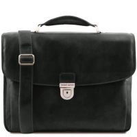 Tuscany Leather Alessandria Multi Compartment Smart Laptop Briefcase Black