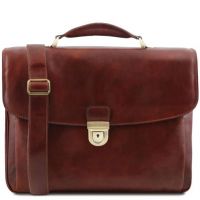 Tuscany Leather Alessandria Multi Compartment Smart Laptop Briefcase Brown