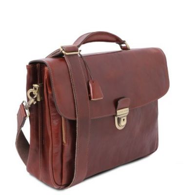 Tuscany Leather Alessandria Multi Compartment Smart Laptop Briefcase Brown #3
