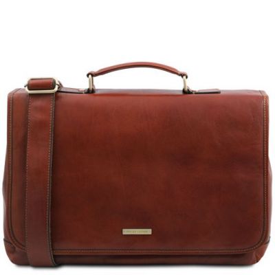 Tuscany Leather Mantova Leather Multi Compartment Smart Briefcase With Flap Brown