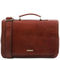 Tuscany Leather Mantova Leather Multi Compartment Smart Briefcase With Flap Brown