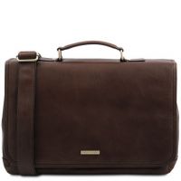 Tuscany Leather Mantova Leather Multi Compartment Smart Briefcase With Flap Dark Brown