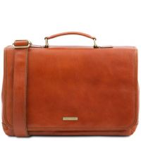 Tuscany Leather Mantova Leather Multi Compartment Smart Briefcase With Flap Honey
