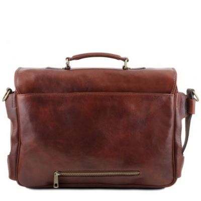 Tuscany Leather Ventimiglia Leather Multi Compartment Tl Smart Briefcase With Front Pockets Honey #4