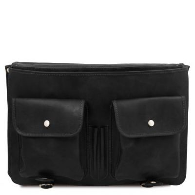 Tuscany Leather Ancona Leather Messenger Bag Black #4