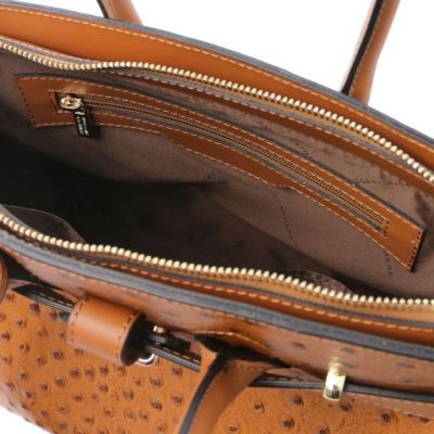 Tuscany Leather Handbag In Ostrich-Print Cognac #5