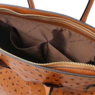 Tuscany Leather Handbag In Ostrich-Print Cognac #6