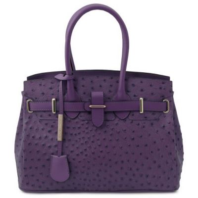 Tuscany Leather Handbag In Ostrich-Print Purple