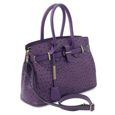 Tuscany Leather Handbag In Ostrich-Print Purple #2