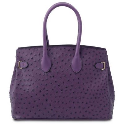 Tuscany Leather Handbag In Ostrich-Print Purple #3