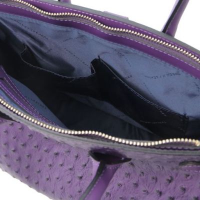 Tuscany Leather Handbag In Ostrich-Print Purple #6