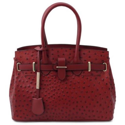 Tuscany Leather Handbag In Ostrich-Print Red #1
