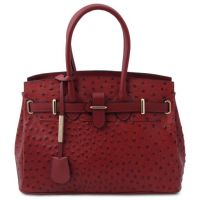 Tuscany Leather Handbag In Ostrich-Print Red