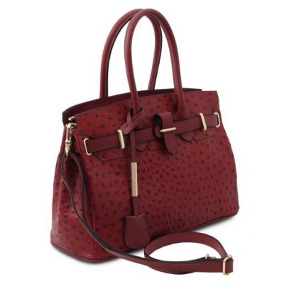 Tuscany Leather Handbag In Ostrich-Print Red #2