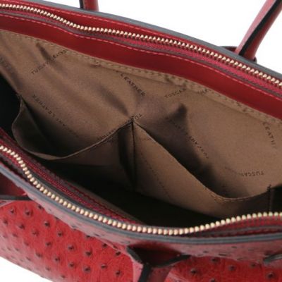 Tuscany Leather Handbag In Ostrich-Print Red #6