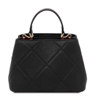 Tuscany Leather Bag Soft Quilted Leather Handbag Black #3