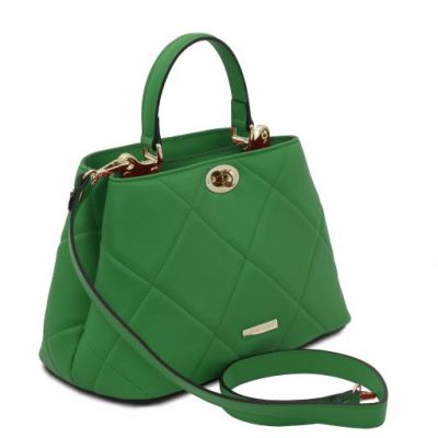 Tuscany Leather Bag Soft Quilted Leather Handbag Green #2