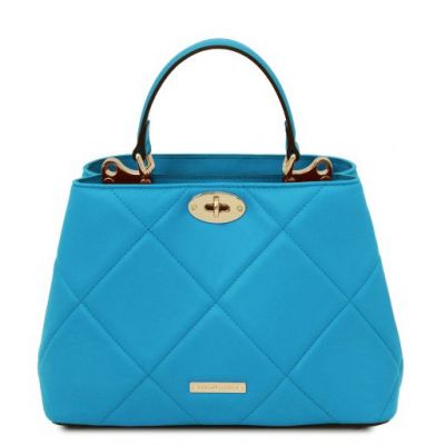 Tuscany Leather Bag Soft Quilted Leather Handbag Light Blue