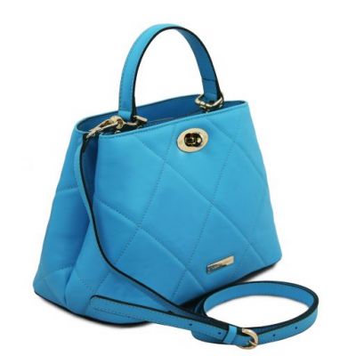 Tuscany Leather Bag Soft Quilted Leather Handbag Light Blue #2