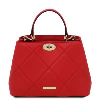 Tuscany Leather Bag Soft Quilted Leather Handbag Lipstick Red