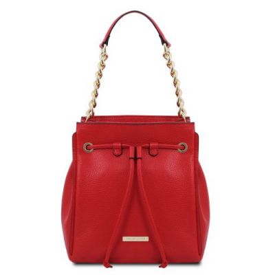 Tuscany Leather Soft Leather Bucket Bag Lipstick Red #1