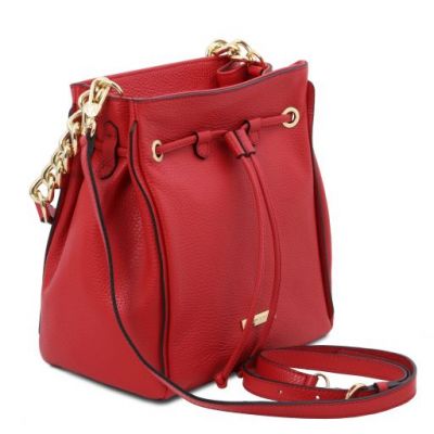 Tuscany Leather Soft Leather Bucket Bag Lipstick Red #2