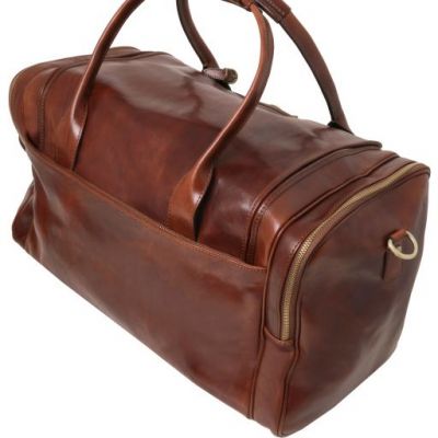 Tuscany Leather Voyager Travel Leather Bag With Side Pockets Dark Brown #4