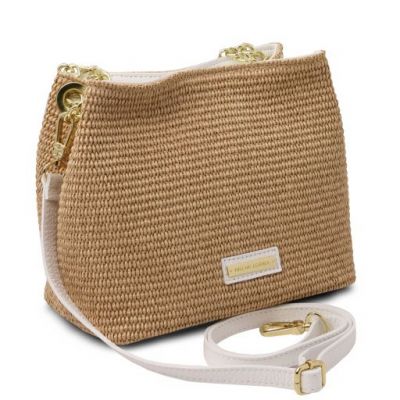 Tuscany Leather Bag Straw Bucket Bag in Beige #2