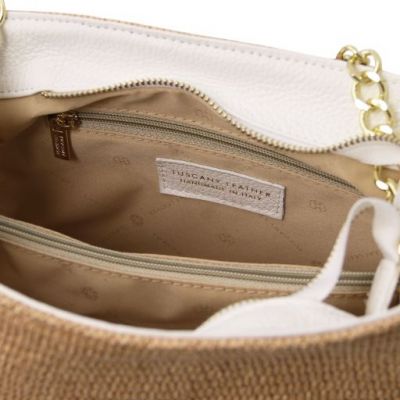 Tuscany Leather Bag Straw Bucket Bag in Beige #4